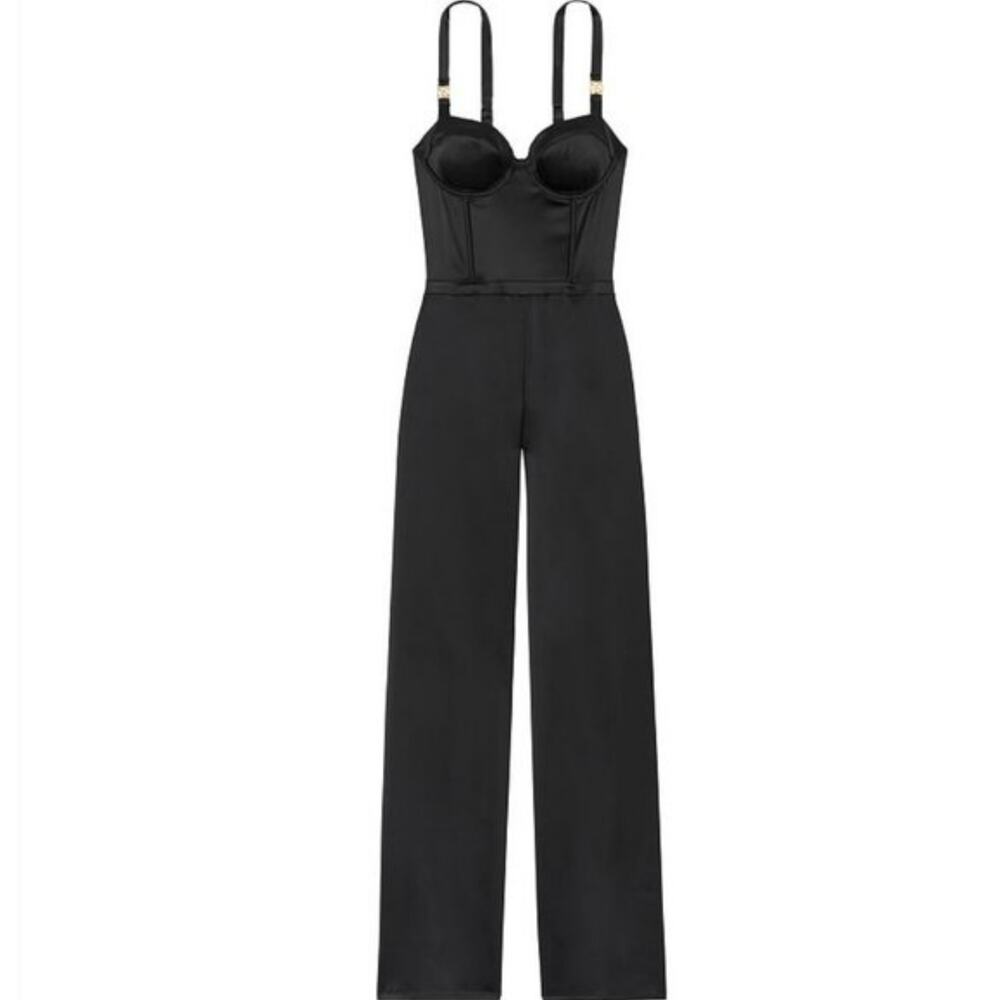 Victoria's Secret Bustier Black Satin Sexy Jumpsuit Women's Size XL - Picture 2 of 10